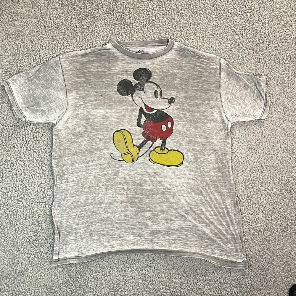 Disney Mickey Mouse T Shirt Women's Short Sleeve Gray Grphic Theme Park XL